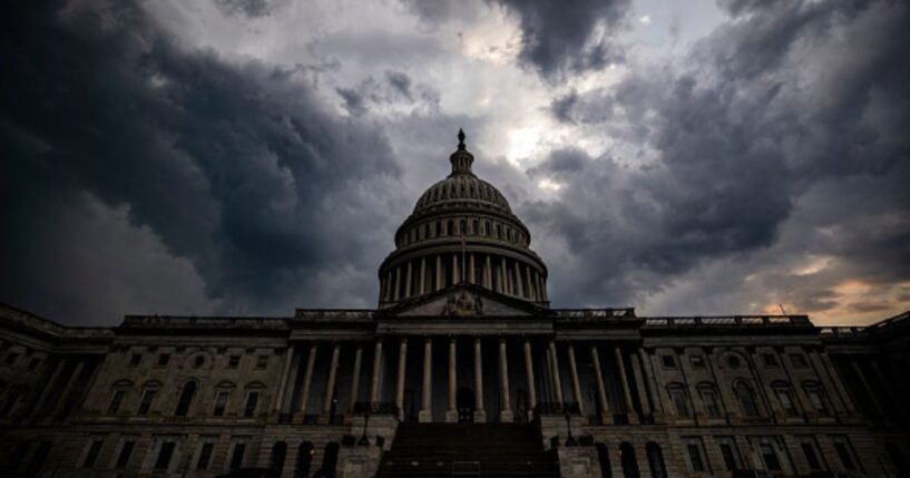 The United States Capitol Building stands in the midst of a storm on June 26, 2021.