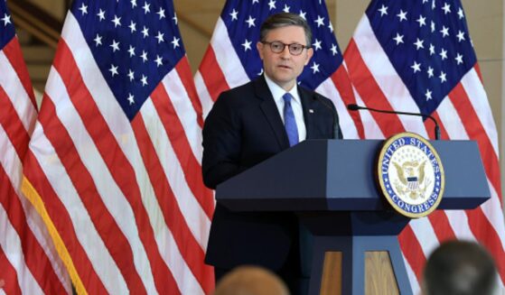 Speaker of the House Mike Johnson speaks to a crowd in Emancipation Hall at the United States Capitol Building on June 24, 2026.