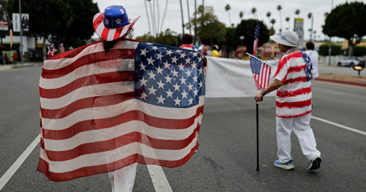 Celebrators of the El Sereno Independence Day march on June 27, 2026 in Los Angeles, California.