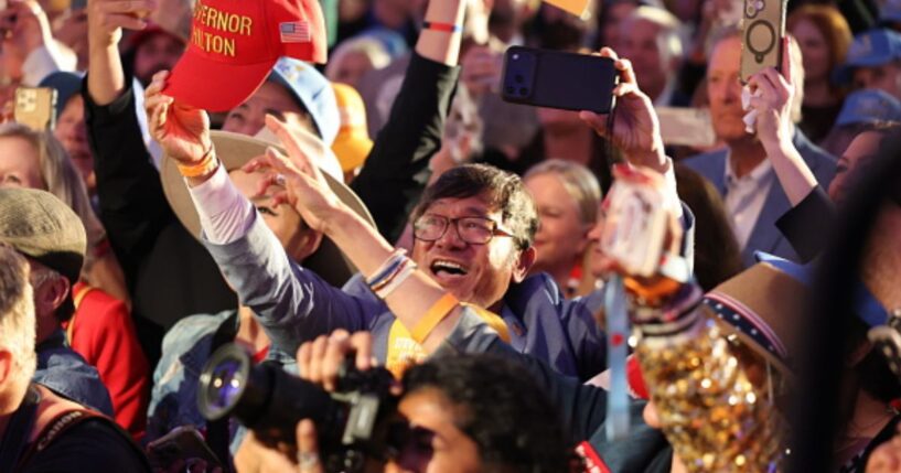 A rally crowd for Steven Hilton's gubernatorial race in California gather in Los Angeles, California on June 2, 2026.