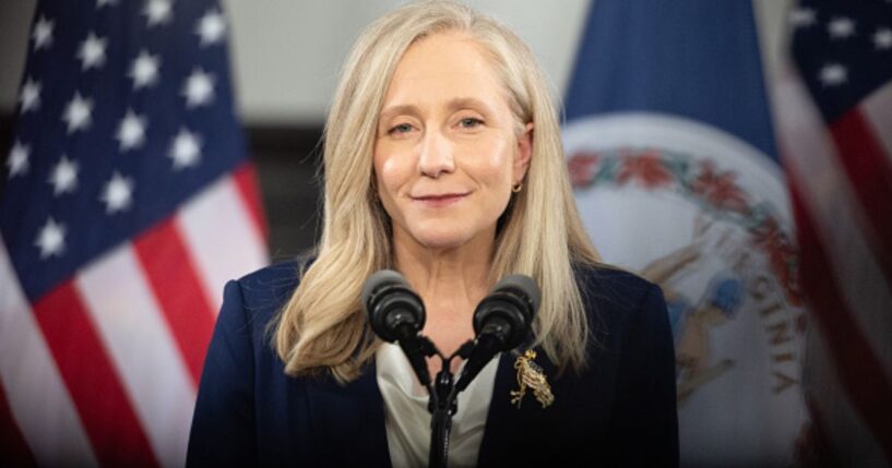 Virginia Governor Abigail Spanberger speaks to a crowd at her response to President Donald Trump’s State of the Union address in Williamsburg, Virginia on February 24, 2026.
