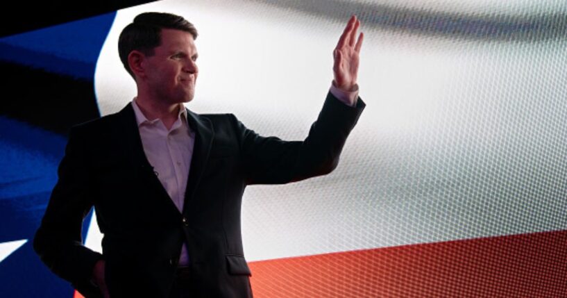 Texas Senate Candidate James Talarico waves to a crowd at Houston, Texas on a campaign stop.