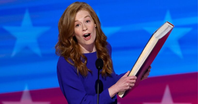 Michigan State Sen. Mallory McMorrow delivers remarks during the Democratic National Convention Aug.19, 2024, in Chicago, Illinois.