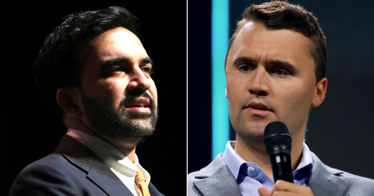 Turning Point USA founder Charlie Kirk, right, warned of the rise of socialist leaders like New York City Mayor Zohran Mamdani, left.
