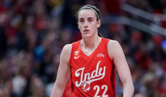 Caitlin Clark of the Indiana Fever walk up the court at a game against the Godlen State Valkyries at Gainbridge Fieldhouse in Indianapolis, Indiana, on May 22, 2026.