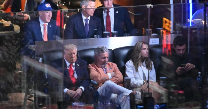President Donald Trump sits in a box at Madison Square Garden in New York City on June 8, 2026.