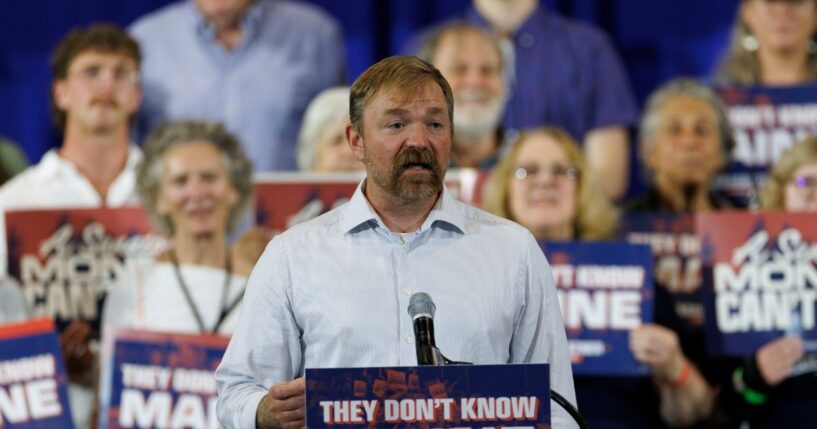 Democratic U.S. Senate candidate Graham Platner speaks at a campaign event in Blue Hill, Maine, on June 9, 2026.