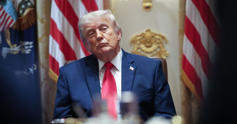 President Donald Trump listens to members of his Cabinet speak in the Cabinet Room of the White House in Washington on May 27, 2026.