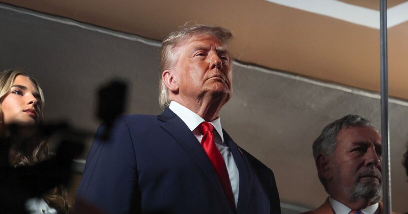 President Donald Trump looks on at Madison Square Garden as the New York Knicks play the San Antonio Spurs in the NBA Finals on June 8, 2026.