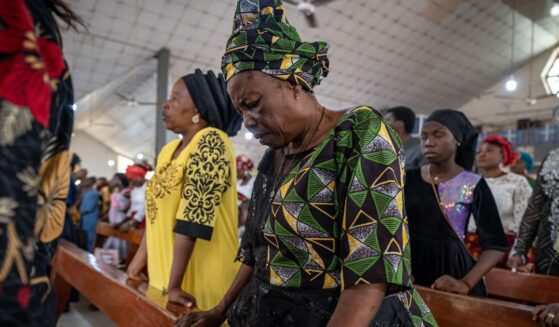 Catholic Nigerians pray in Saint Michael's Cathedral during a Sunday service in Minna, Nigeria on Nov. 30, 2025.