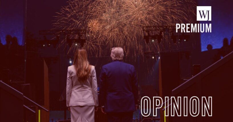 President Donald Trump and First Lady Melania Trump watch fireworks go offaat the celebration of the Army's 250th birthday on the National Mall on June 14, 2025 in Washington.