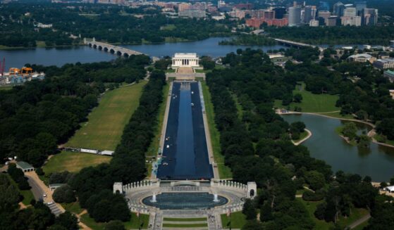 The Lincoln Memorial Reflecting Pool is partially filled with water Friday in Washington, D.C.