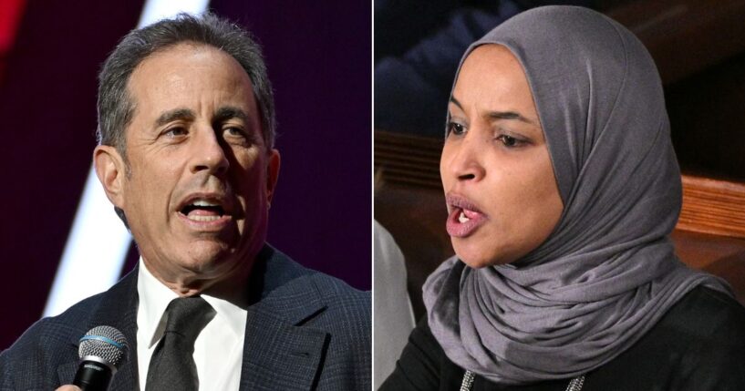 Minnesota Democratic Rep. Ilhan Omar, right, was furious about comedian Jerry Seinfeld's remark.