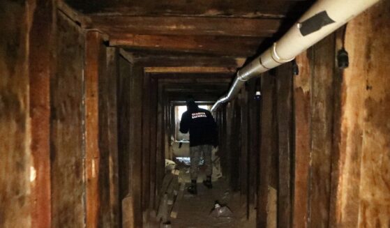 A National Guard agent inspects an illegal tunnel bound to El Paso, at the Mexico-U.S. border in Ciudad Juarez, Mexico, on Jan. 18, 2025.