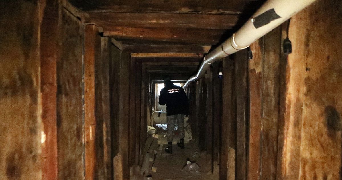A National Guard agent inspects an illegal tunnel bound to El Paso, at the Mexico-U.S. border in Ciudad Juarez, Mexico, on Jan. 18, 2025.