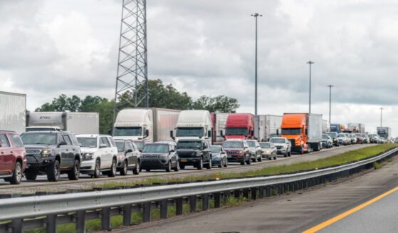 A section of I-95 near Jacksonville, Florida, with a long line of cars stuck in a traffic jam on July 6, 2021.