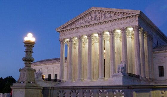 The U.S. Supreme Court is seen at dusk on May 28, 2026, in Washington, D.C.