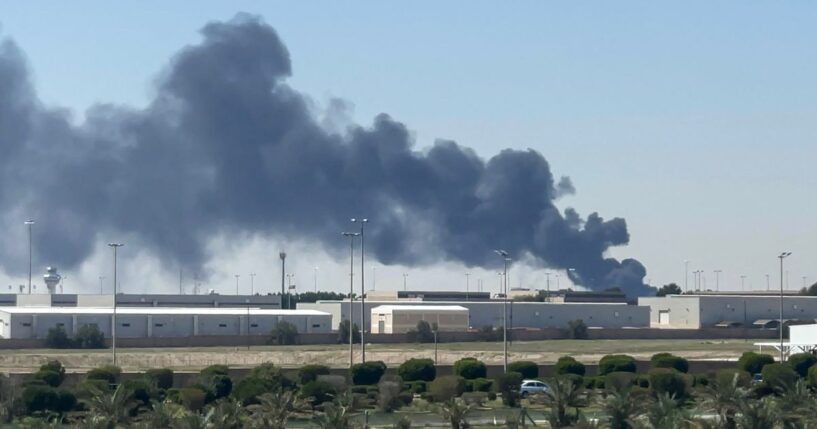 Smoke rises from an area of Kuwait's international airport after a reported drone strike on April 1, 2026.