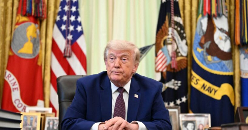 President Donald Trump speaks to the press in the Oval Office of the White House in Washington, D.C., on June 3, 2026.