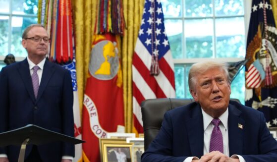 Director of the National Economic Council Kevin Hassett looks on as President Donald Trump speaks during a press availability in the Oval Office of the White House on Sept. 5, 2025, in Washington, D.C.
