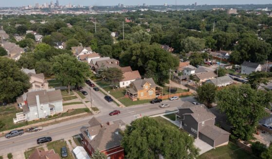 An afternoon view of neighborhood homes near downtown Kansas City, Kansas.