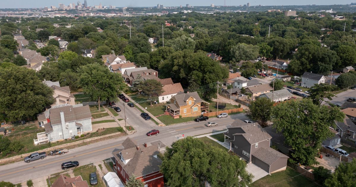 An afternoon view of neighborhood homes near downtown Kansas City, Kansas.