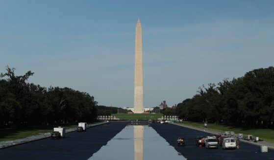 The Washington Monument is seen as the Lincoln Memorial Reflecting Pool fills with water on June 4, 2026, in Washington, D.C.