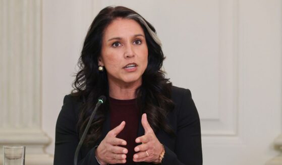Director of National Intelligence Tulsi Gabbard delivers remarks as President Donald Trump delivers an announcement on his Homeland Security Task Force in the State Dining Room of the White House on Oct. 23, 2025, in Washington, D.C.