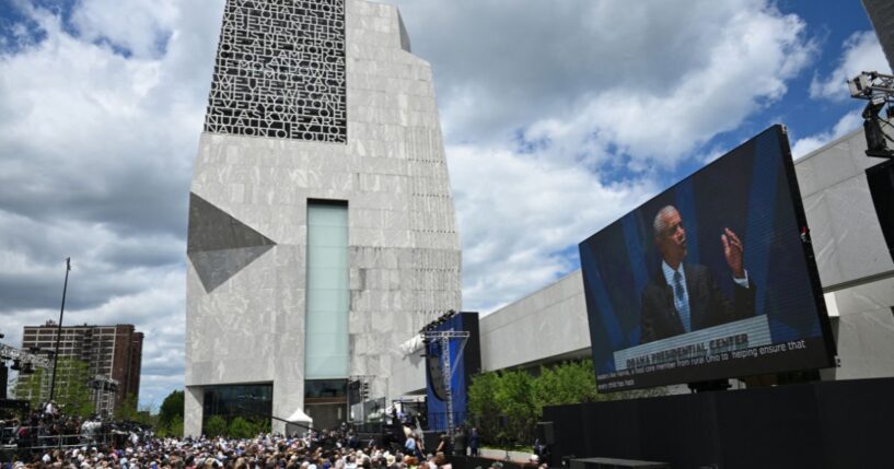 Former President Barak Obama speaks during opening day of the Barack Obama Presidential Center in Chicago, Illinois, on June 18, 2026.