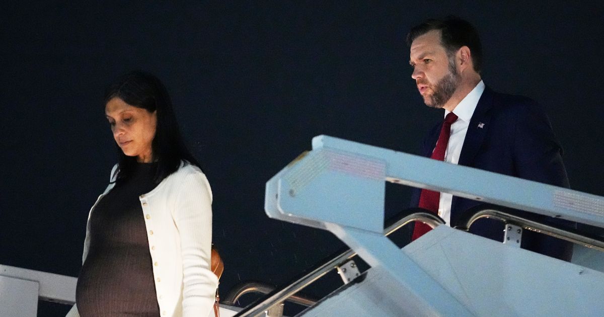 Vice President J.D. Vance and Second Lady Usha Vance arrive on Air Force Two at Colorado Springs Airport on May 27, 2026, in Colorado Springs, Colorado.