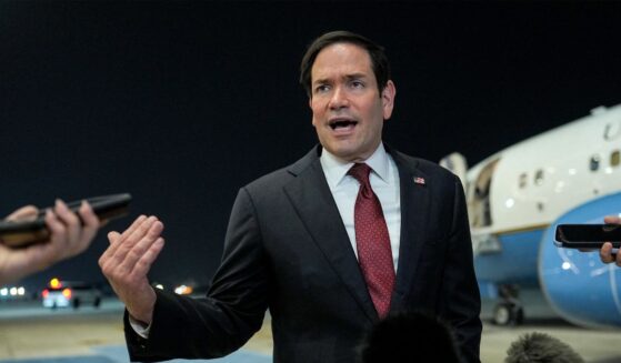 Secretary of State Marco Rubio speaks to the media upon arrival at al-Bateen Executive Airport in Abu Dhabi on June 23, 2026, on the first stop of a tour of Gulf states aimed at showing solidarity with key allies hit hard by the Middle East war.