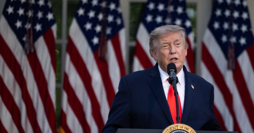 President Donald Trump speaks during a Rose Garden Club dinner at the White House on June 25, 2026, in Washington, D.C.