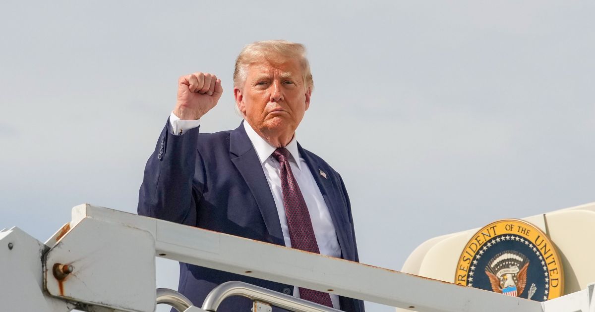 President Donald Trump gestures as he boards Air Force One to depart Reading Regional Airport on June 23, 2026, in Reading, Pennsylvania.