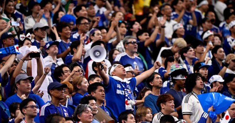 Fans and supporters of Japan during a FIFA World Cup match between Brazil and Japan at Houston Stadium on June 29, 2026, in Houston, Texas.
