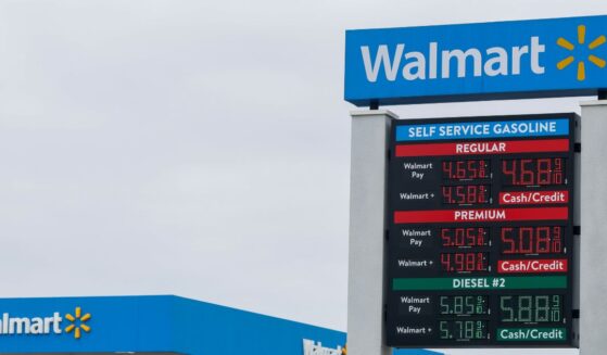 Gas prices seen at a Walmart gas station in front of a Walmart Super Center on June 29, 2026, in Lakewood, California.