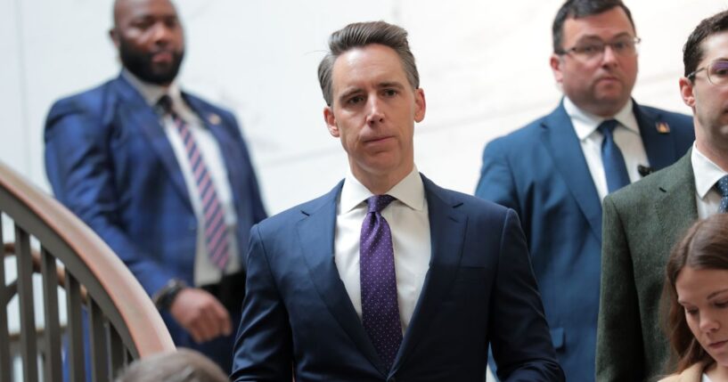 Sen. Josh Hawley arrives to a closed door briefing with senators on the capture of Venezuela’s Nicolas Maduro and his wife, Cilia Flores, at the U.S. Capitol on Jan. 7, 2026, in Washington, D.C.