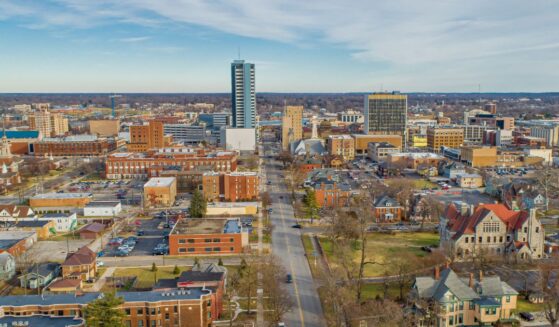 An aerial view of South Bend, Indiana.