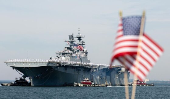 Wasp-class amphibious assault ship USS Iwo Jima returns to Naval Station Norfolk on June 6, 2026, in Norfolk, Virginia.