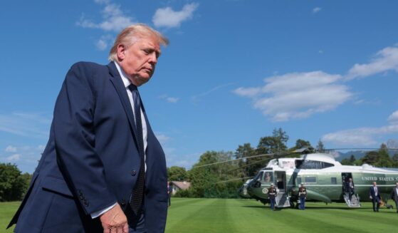 President Donald Trump arrives after landing in Marine One en route to the G7 Leaders' Summit at the Hotel Royal, Evian Resort, on June 15, 2026, in Evian-les-Bains, France.