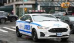 A general view of a police car next to the show venue, outside Brandon Maxwell, during New York Fashion Week, on Feb. 6, 2025, in New York City.