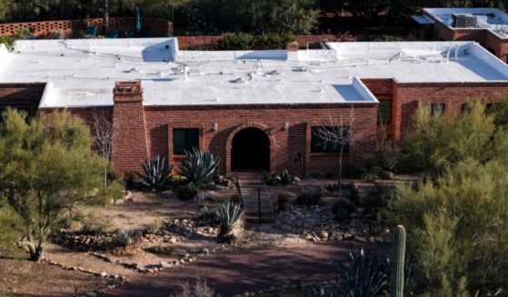 In an aerial view, the home of Nancy Guthrie is shown on March 2, 2026, in Tucson, Arizona.