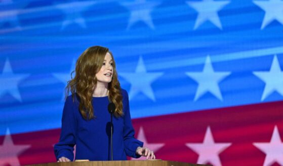 Michigan State Sen. Mallory McMorrow speaks on the first day of the Democratic National Convention at the United Center in Chicago, Illinois, on Aug. 19, 2024.