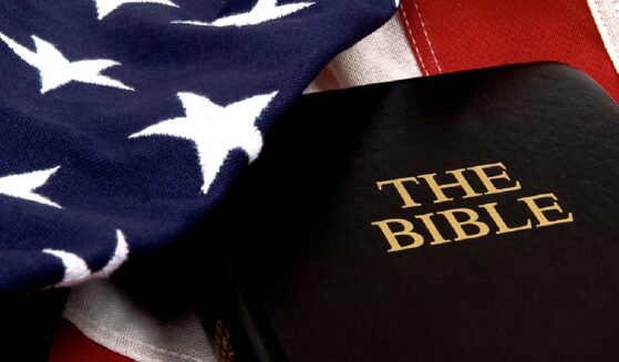 A Bible and an American flag.