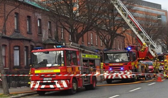 Firefighting vehicles in Dublin, Ireland, are pictured in a 2019 file photo.