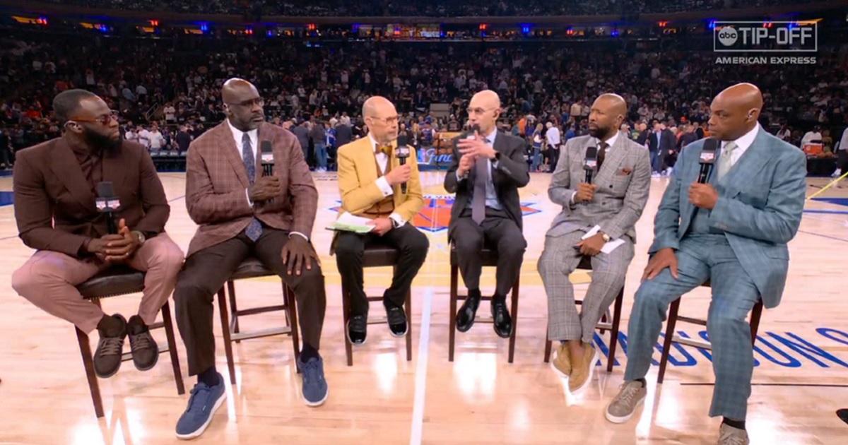 NBA Commissioner Adam Silver speaks during Monday night's pregame telecast of Game 3 of the NBA Finals.