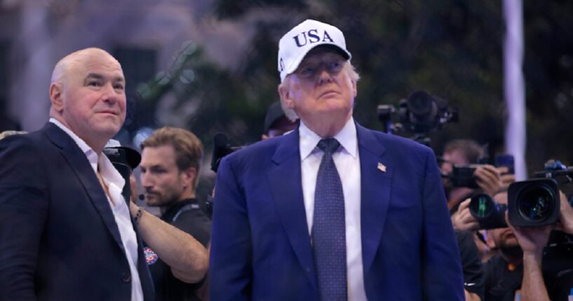 President Donald Trump and UFC President and CEO Dana White at the UFC Freedom 250 event on the South Lawn of the White House on Sunday.