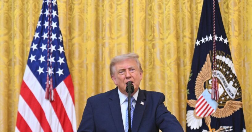 President Donald Trump addresses the nation from the East Room of the White House on July 16, 2026, in Washington, D.C.