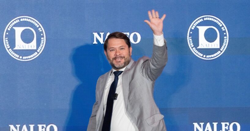Arizona Sen. Ruben Gallego speaks at the National Association of Latino Elected and Appointed Officials conference at the Intercontinental Los Angeles Downtown in Los Angeles, California, on Wednesday, July 15, 2026.