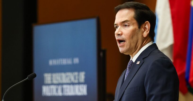 Secretary of State Marco Rubio delivers opening remarks during the Ministerial on the Resurgence of Political Terrorism at the State Department on July 16, 2026, in Washington, D.C.