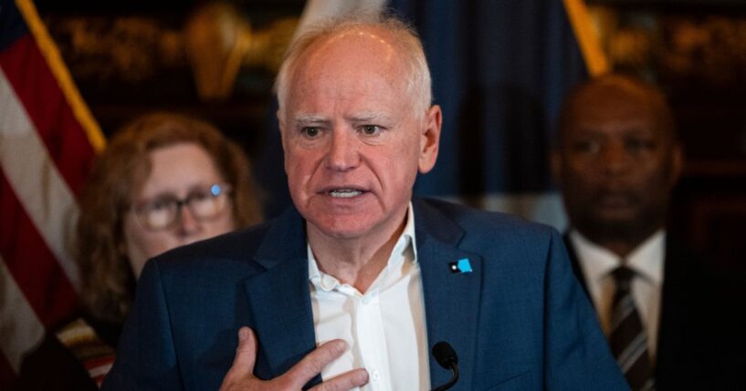 Minnesota Gov. Tim Walz speaks during a press conference about federal detention of children at the State Capitol building on Feb. 3, 2026, in St. Paul, Minnesota.